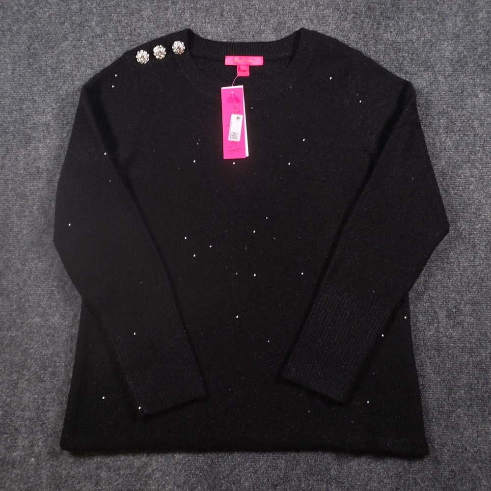 NWD Lilly Pulitzer Morgen Sequin Sweater Womens XL Black Metallic READ